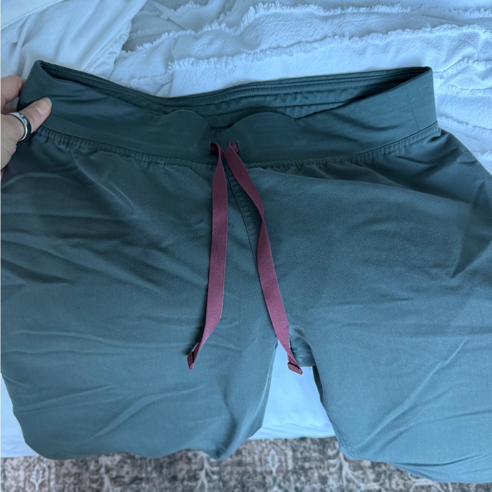 Green Drawstring Lounge Shorts with Burgundy Tie